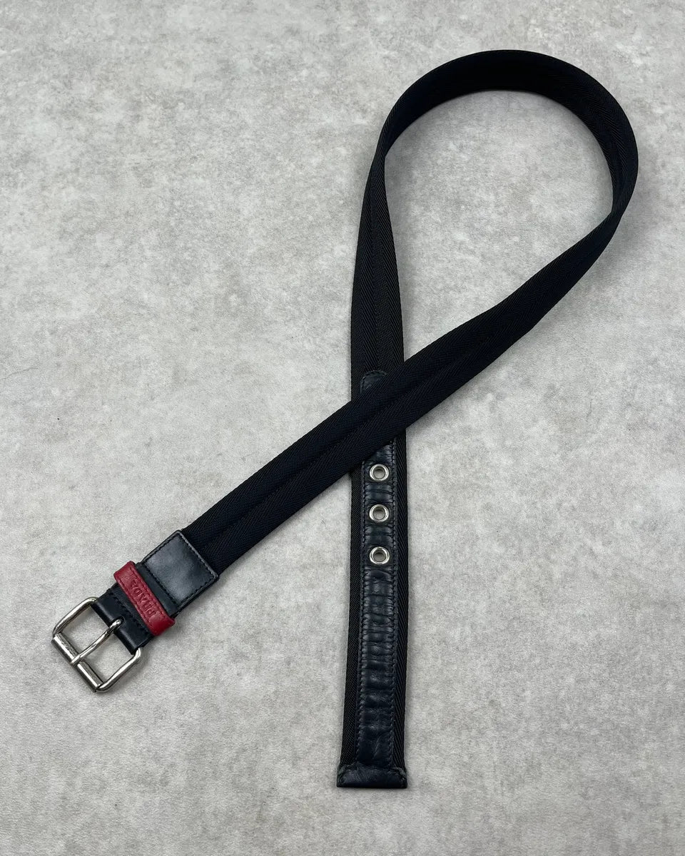 2000s Prada Black Canvas & Leather Contrast Logo Belt ByEdCpB 0
