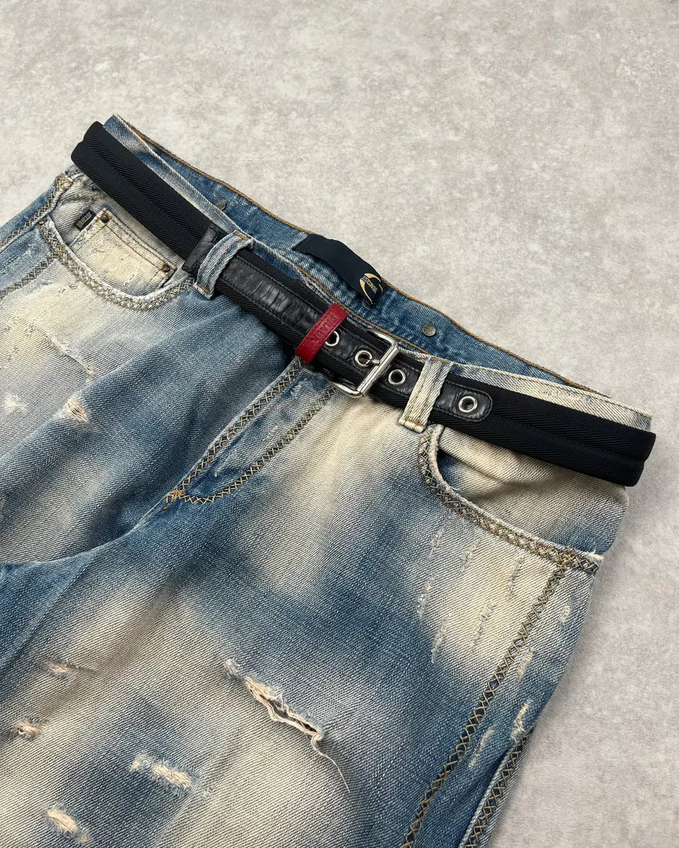 2000s Prada Black Canvas & Leather Contrast Logo Belt ByEdCpB 1