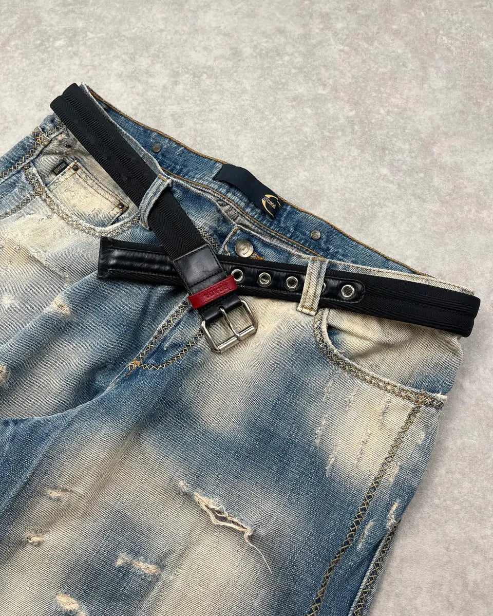 2000s Prada Black Canvas & Leather Contrast Logo Belt ByEdCpB 2