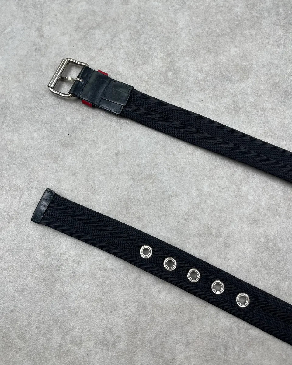 2000s Prada Black Canvas & Leather Contrast Logo Belt ByEdCpB 5
