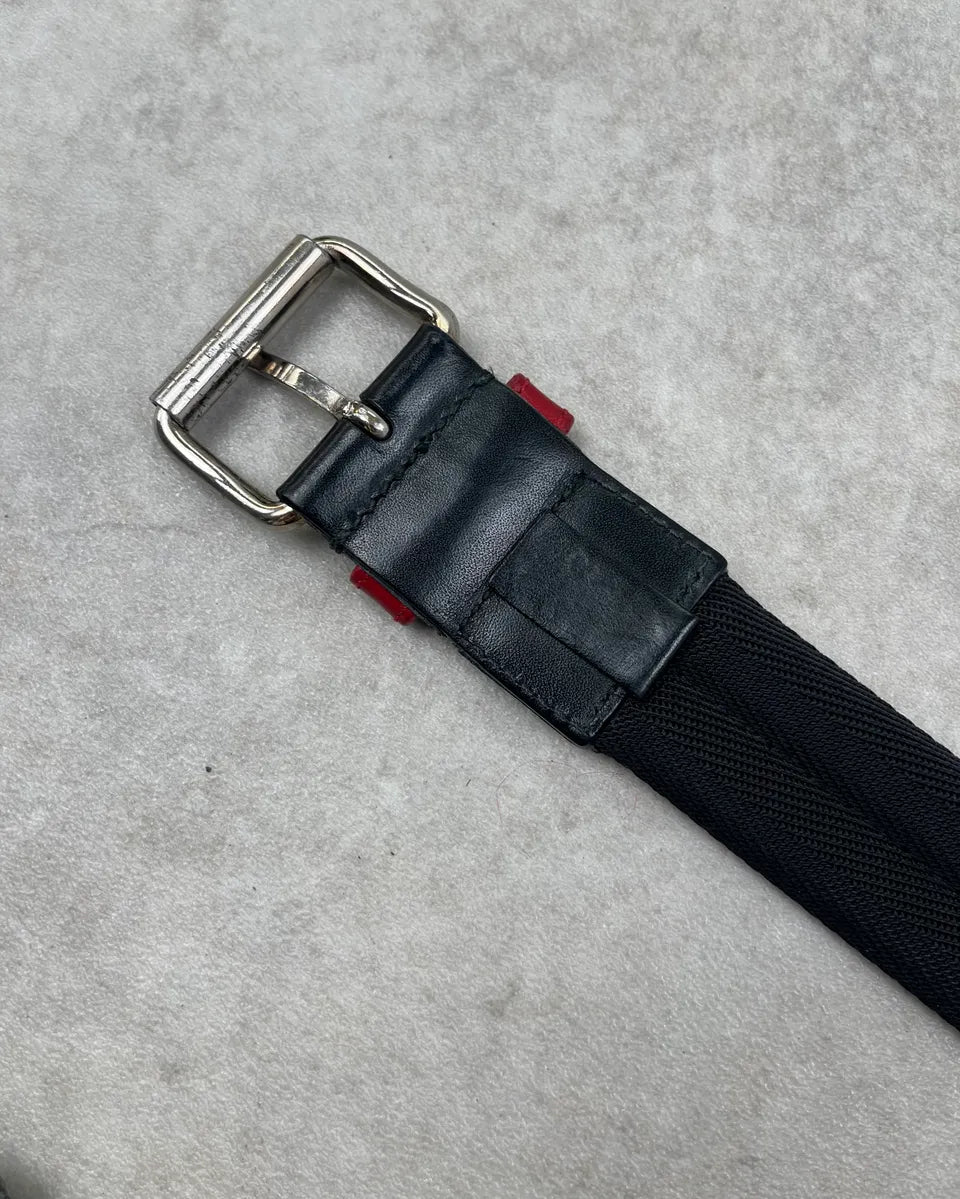 2000s Prada Black Canvas & Leather Contrast Logo Belt ByEdCpB 6