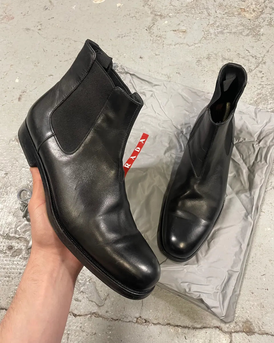 2000s Prada Black Chelsea Leather Boots (41eu/us8) BZQQdLL 0