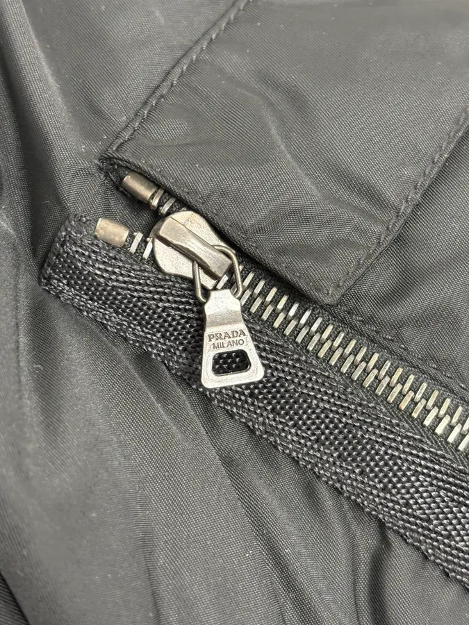 2000s Prada Black Classy Detachable Collar Nylon Bomber Jacket oSctqwg 8
