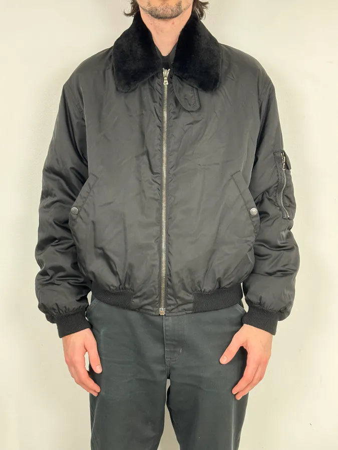 2000s Prada Black Classy Detachable Collar Nylon Bomber Jacket oSctqwg 1