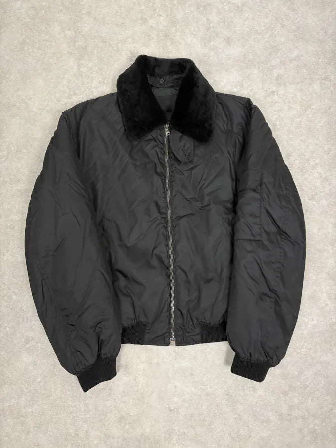 2000s Prada Black Classy Detachable Collar Nylon Bomber Jacket oSctqwg 0