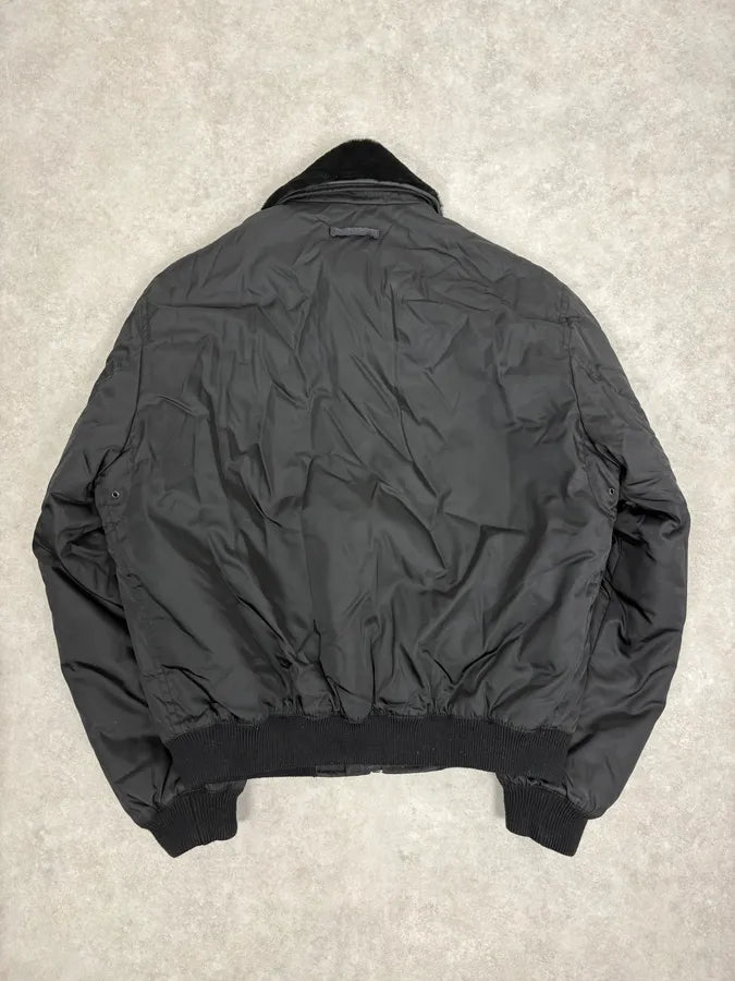 2000s Prada Black Classy Detachable Collar Nylon Bomber Jacket oSctqwg 4