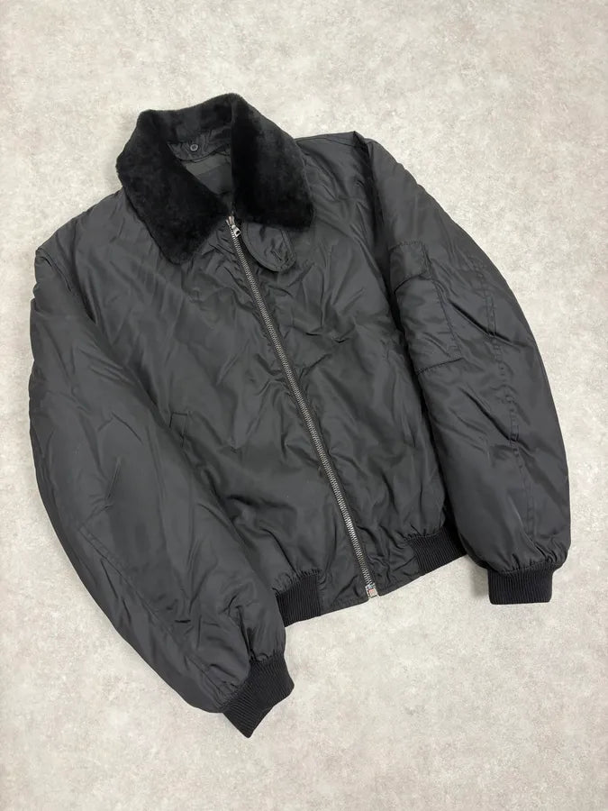 2000s Prada Black Classy Detachable Collar Nylon Bomber Jacket oSctqwg 2