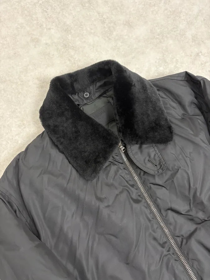 2000s Prada Black Classy Detachable Collar Nylon Bomber Jacket oSctqwg 3