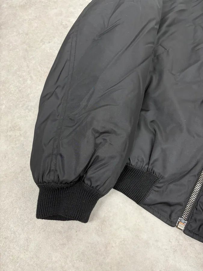2000s Prada Black Classy Detachable Collar Nylon Bomber Jacket oSctqwg 6