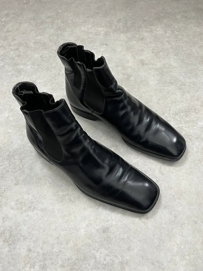 2000s Prada Black Classy Leather Boots QpMJLIl 3