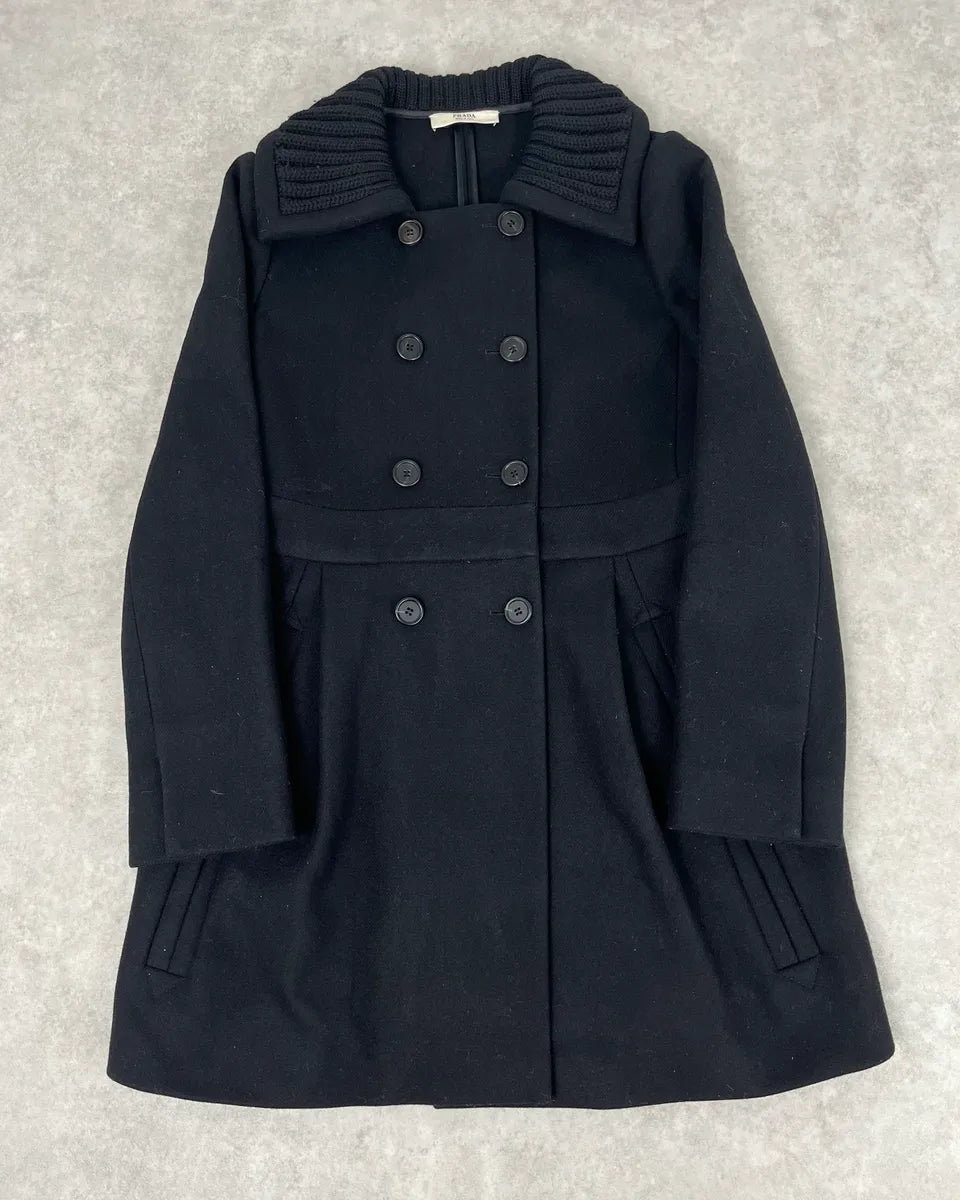 AW2008 Prada Black Black Classy Wool Coat wNaLstn 0
