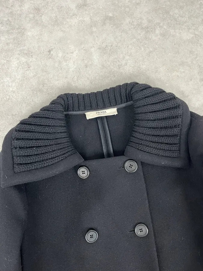 AW2008 Prada Black Black Classy Wool Coat wNaLstn 3