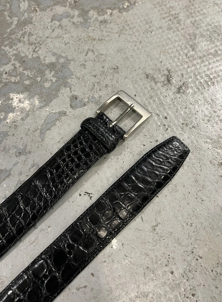 2000s Prada Black Crocodile Leather Belt (OS) 1