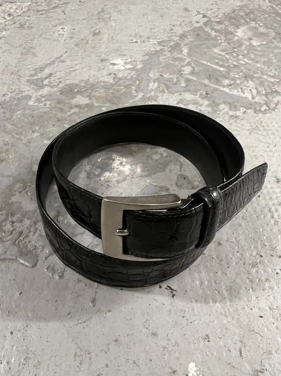 2000s Prada Black Crocodile Leather Belt (OS) 2