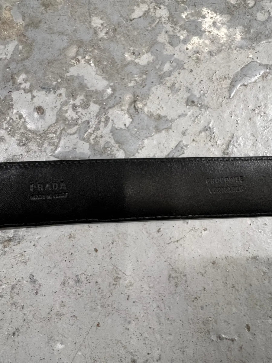 2000s Prada Black Crocodile Leather Belt (OS) 5