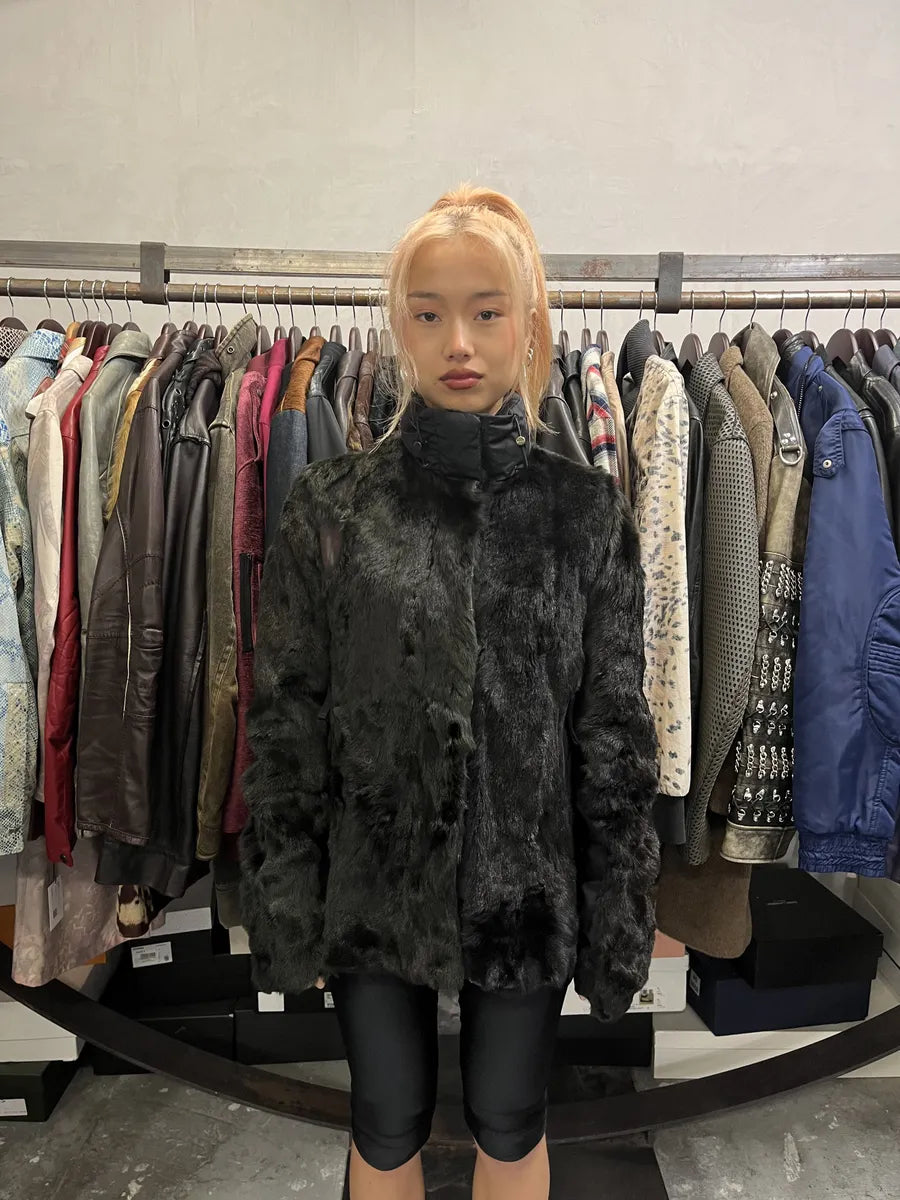 2000s Prada Black Dyed Kid Fur Leather Jacket vZHFntc 2