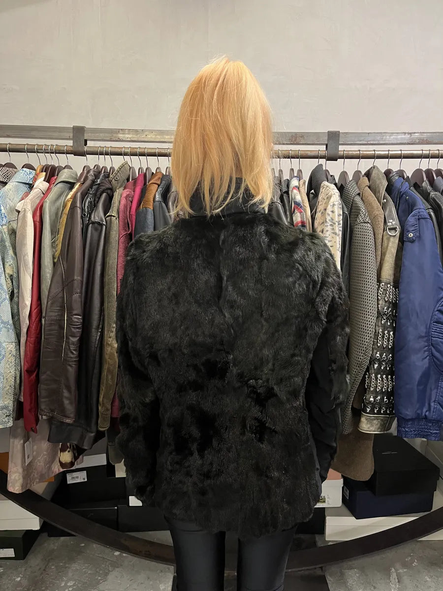 2000s Prada Black Dyed Kid Fur Leather Jacket vZHFntc 3