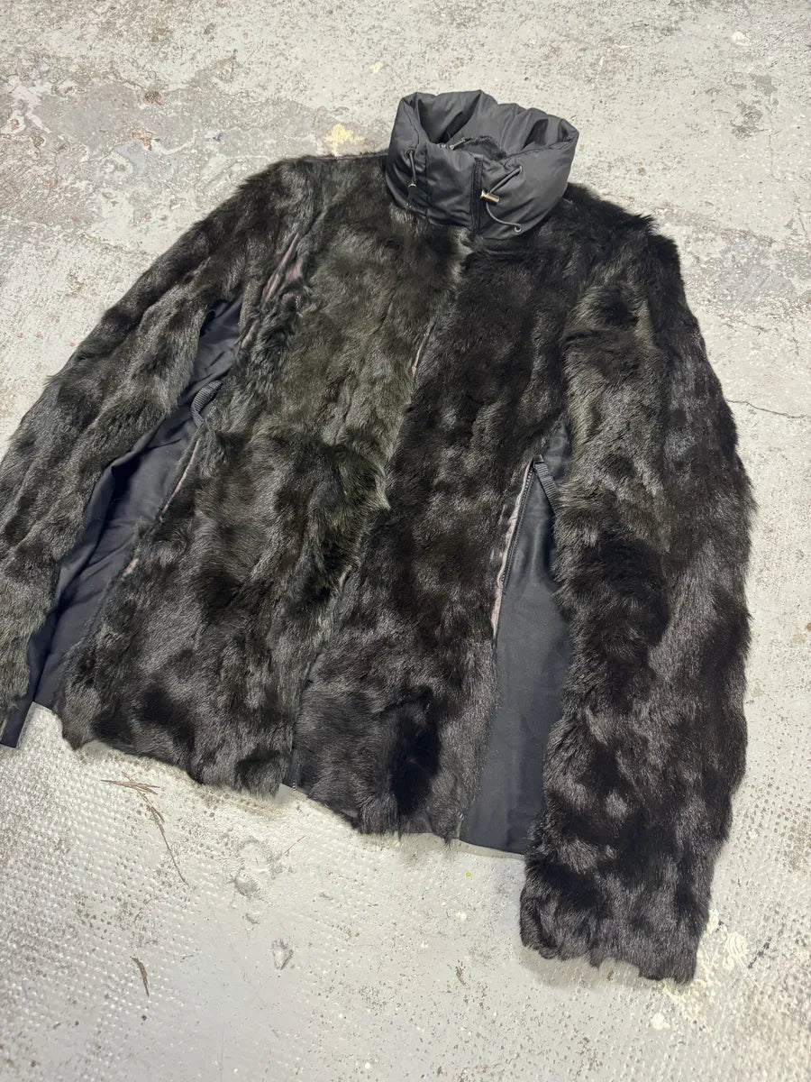 2000s Prada Black Dyed Kid Fur Leather Jacket vZHFntc 4