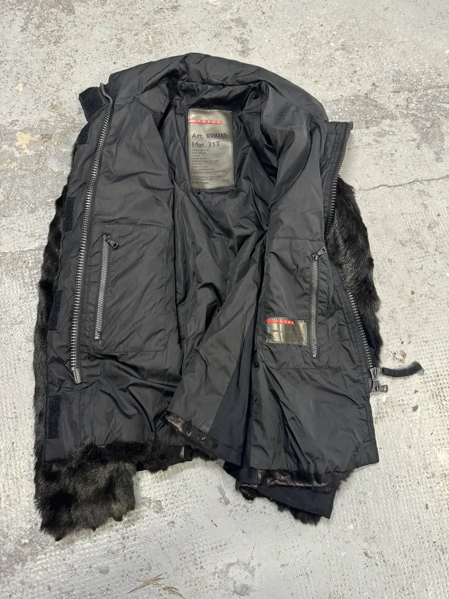 2000s Prada Black Dyed Kid Fur Leather Jacket vZHFntc 6