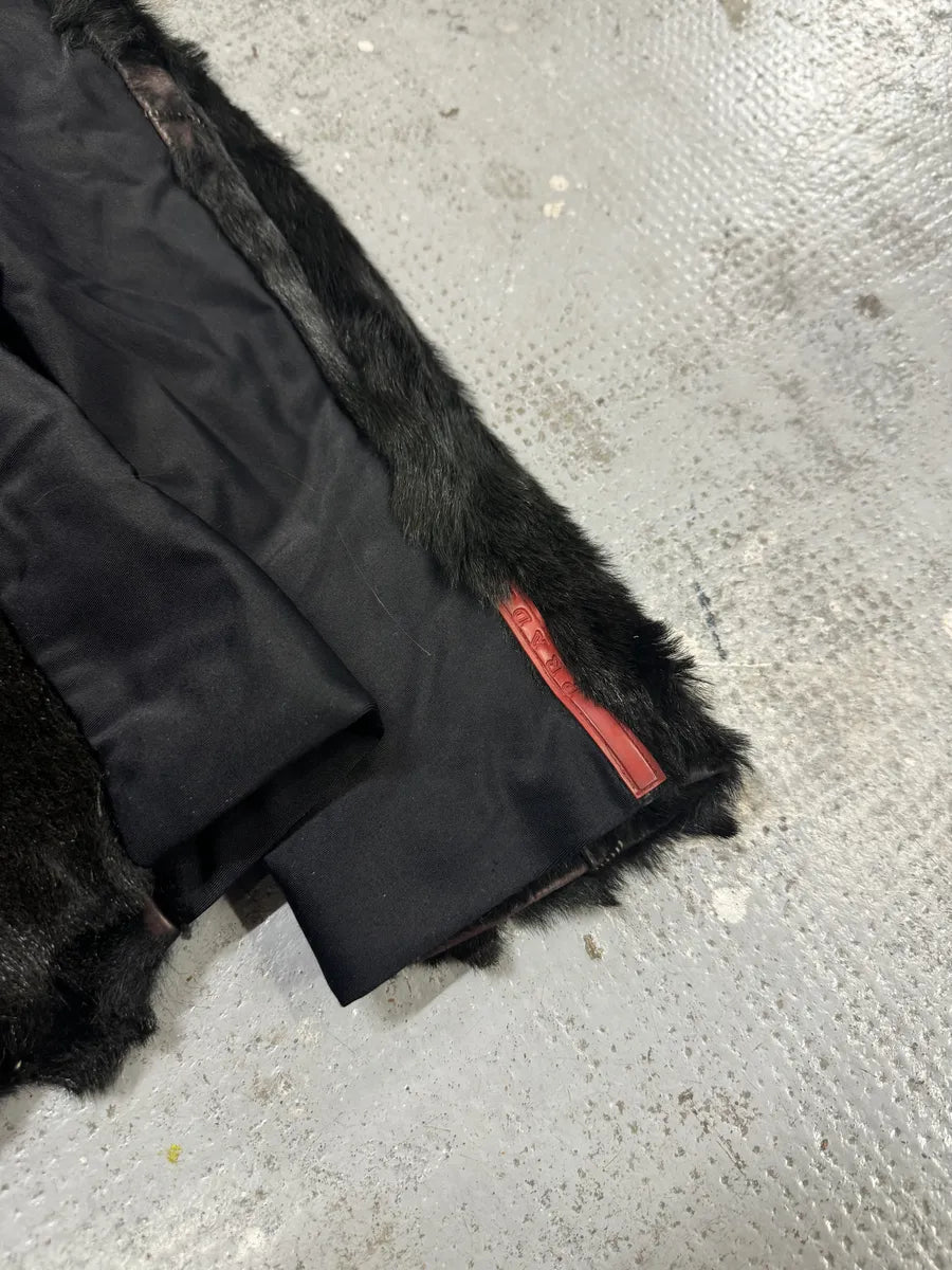2000s Prada Black Dyed Kid Fur Leather Jacket vZHFntc 8