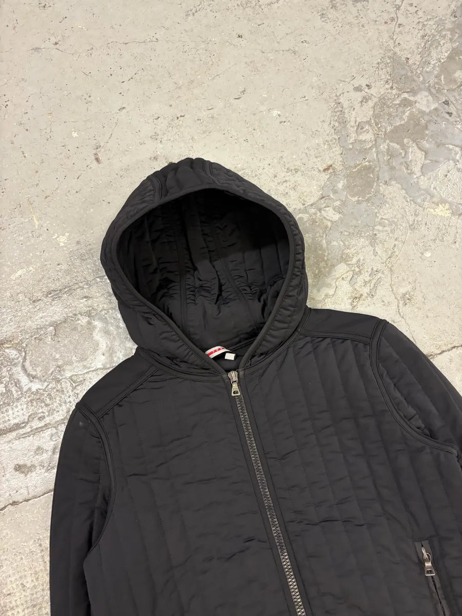 2000s Prada Black Fleece Quilted Linea Rossa Zip-up Jacket jAZcxth 3
