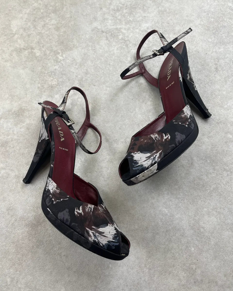 2000s Prada Black Floral Peep-Toe Heels PRYjEZH 1