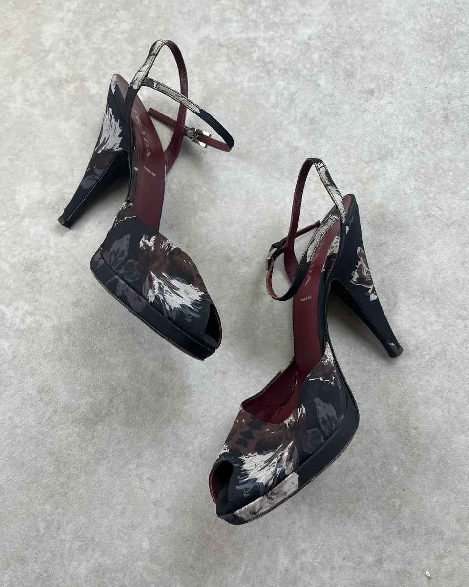 2000s Prada Black Floral Peep-Toe Heels PRYjEZH 2