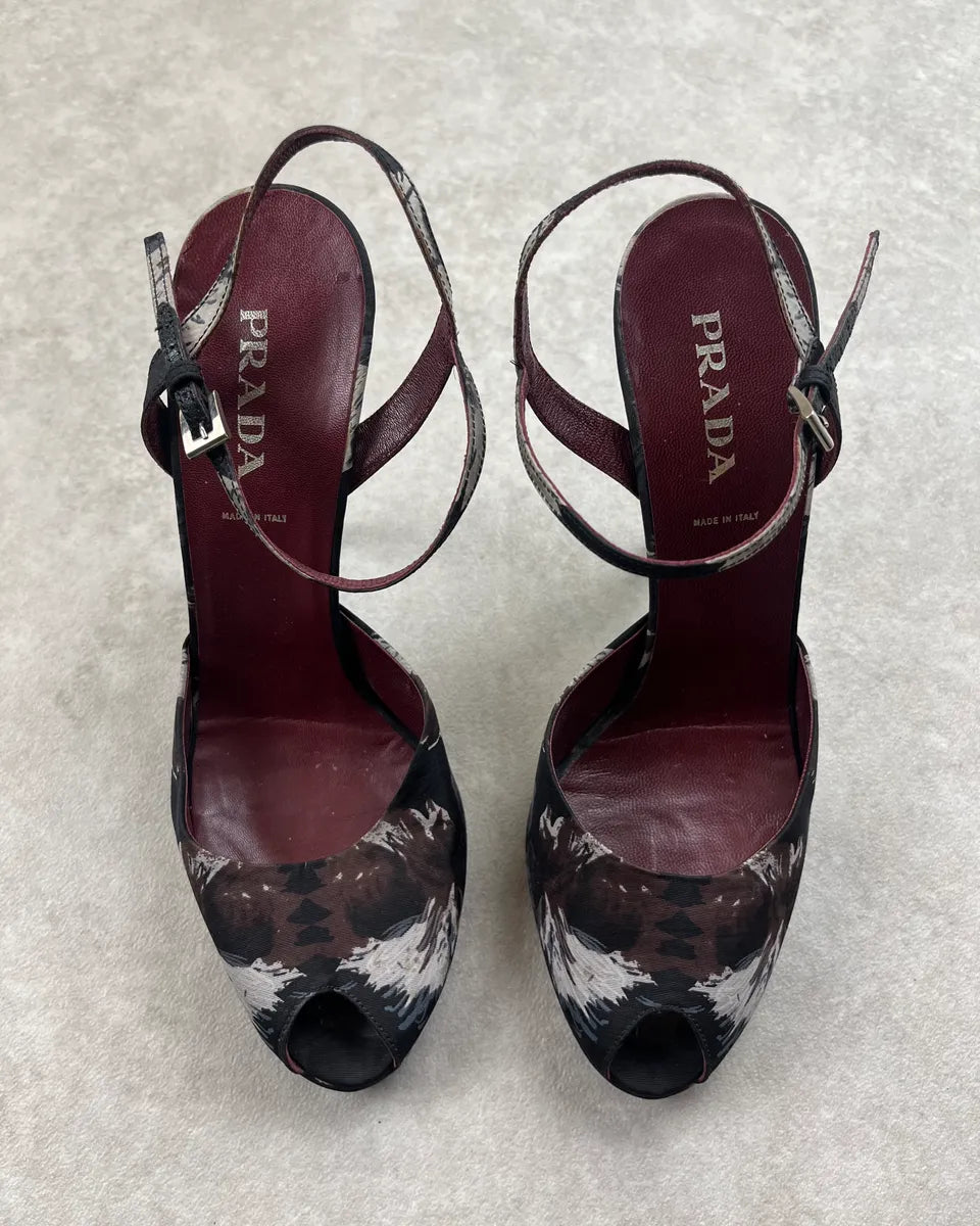 2000s Prada Black Floral Peep-Toe Heels PRYjEZH 3