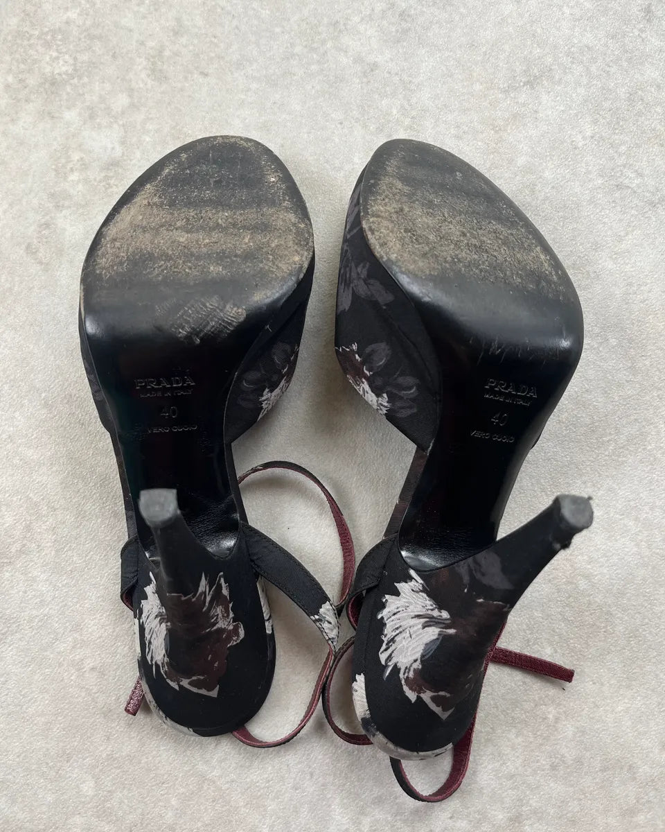 2000s Prada Black Floral Peep-Toe Heels PRYjEZH 5