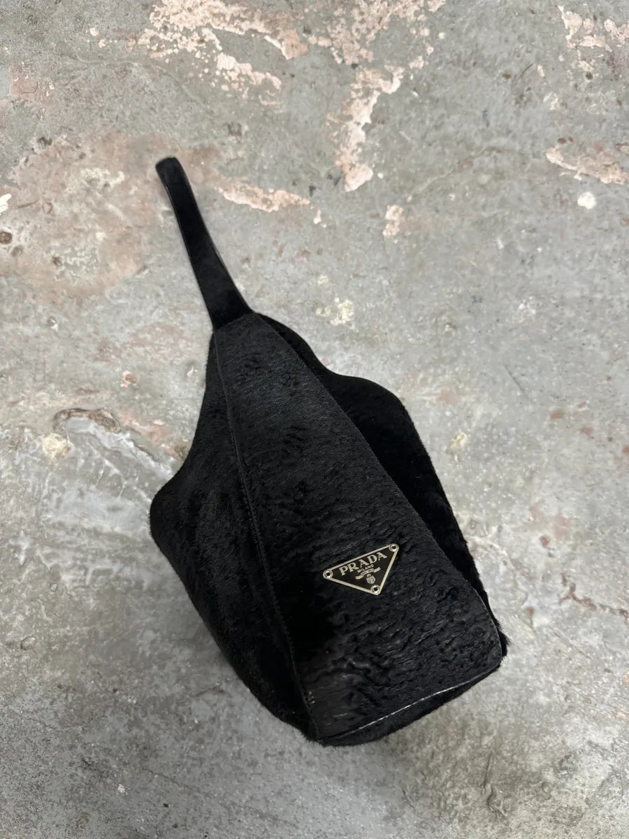 2000s Prada Black Goat Plissed Fur Bag (OS) 1