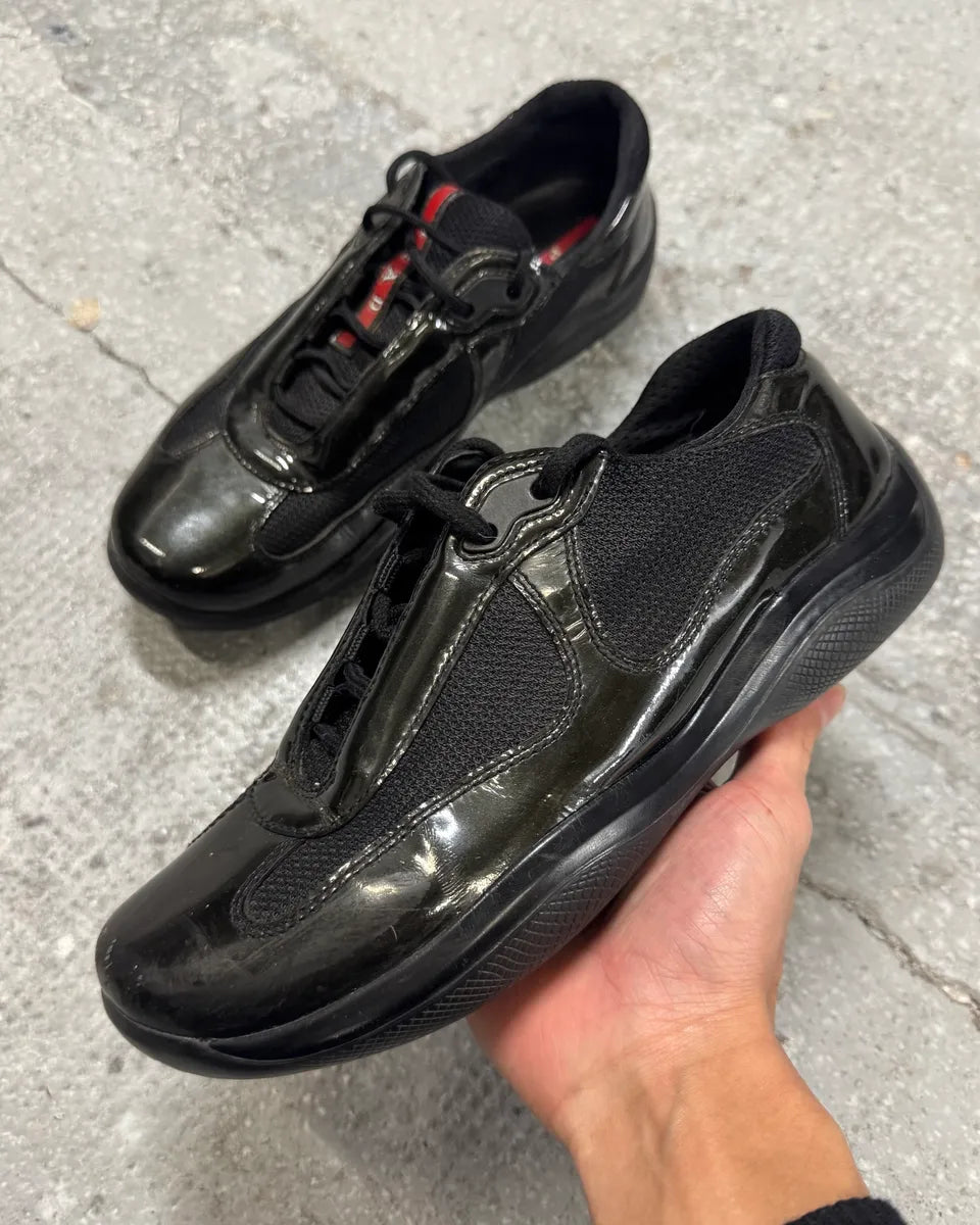 2000s Prada Black Green America’s Cup Leather Sneakers (38.5eu/us6) 0