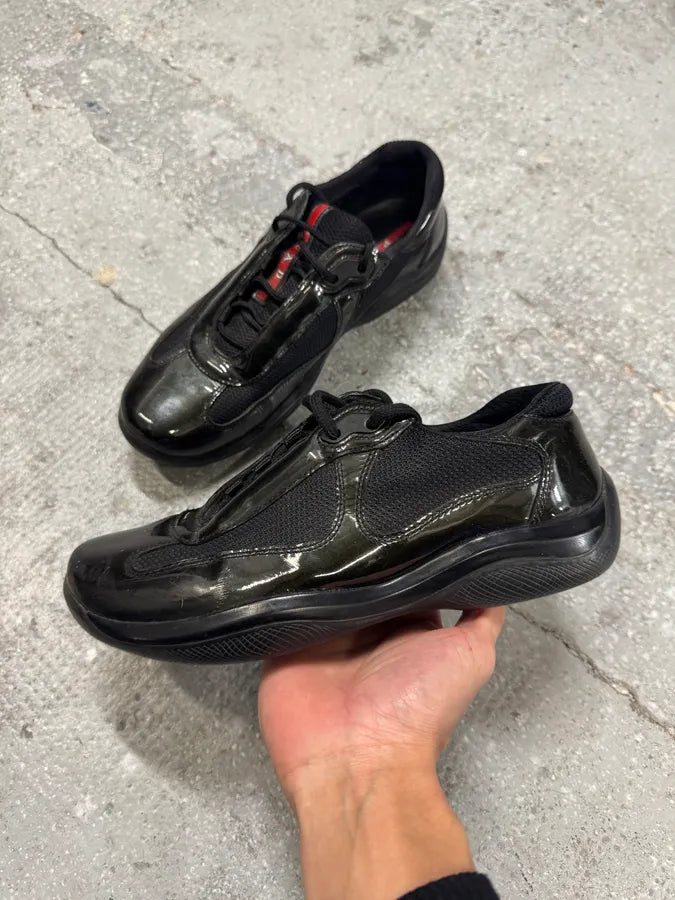 2000s Prada Black Green America’s Cup Leather Sneakers lBaiUxX 1