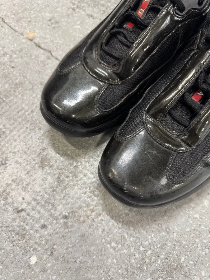 2000s Prada Black Green America’s Cup Leather Sneakers (38.5eu/us6) 2
