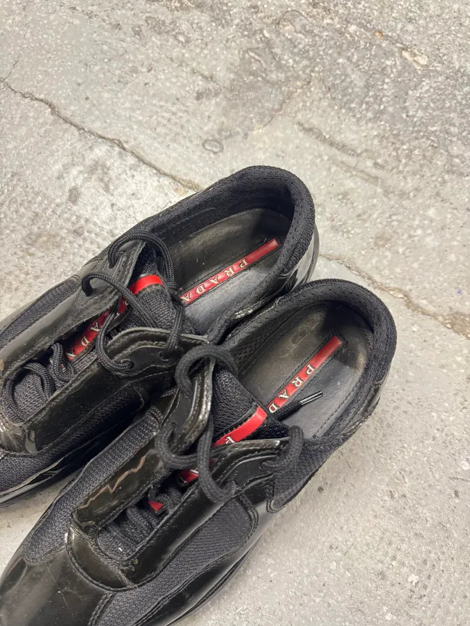 2000s Prada Black Green America’s Cup Leather Sneakers (38.5eu/us6) 5