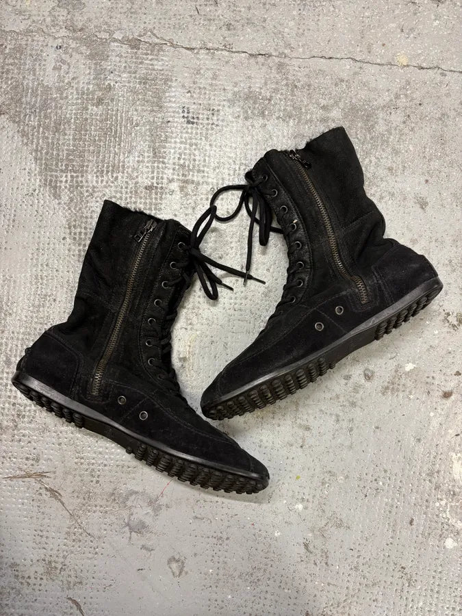 2000s Prada Black High Laced Boxing Suede Shoes eSyoUOP 1