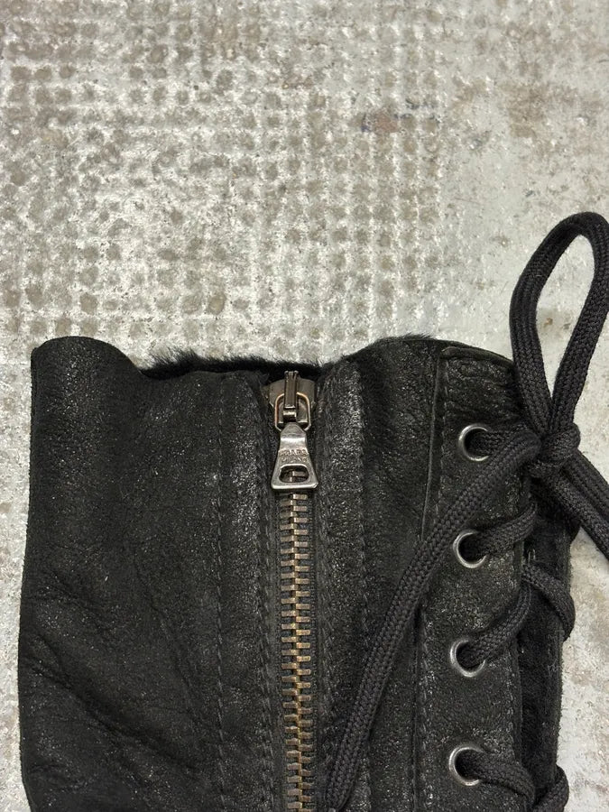 2000s Prada Black High Laced Boxing Suede Shoes eSyoUOP 2