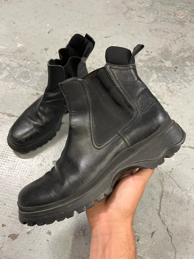 2000s Prada Black High Vibram Leather Boots cYNkEfF 0