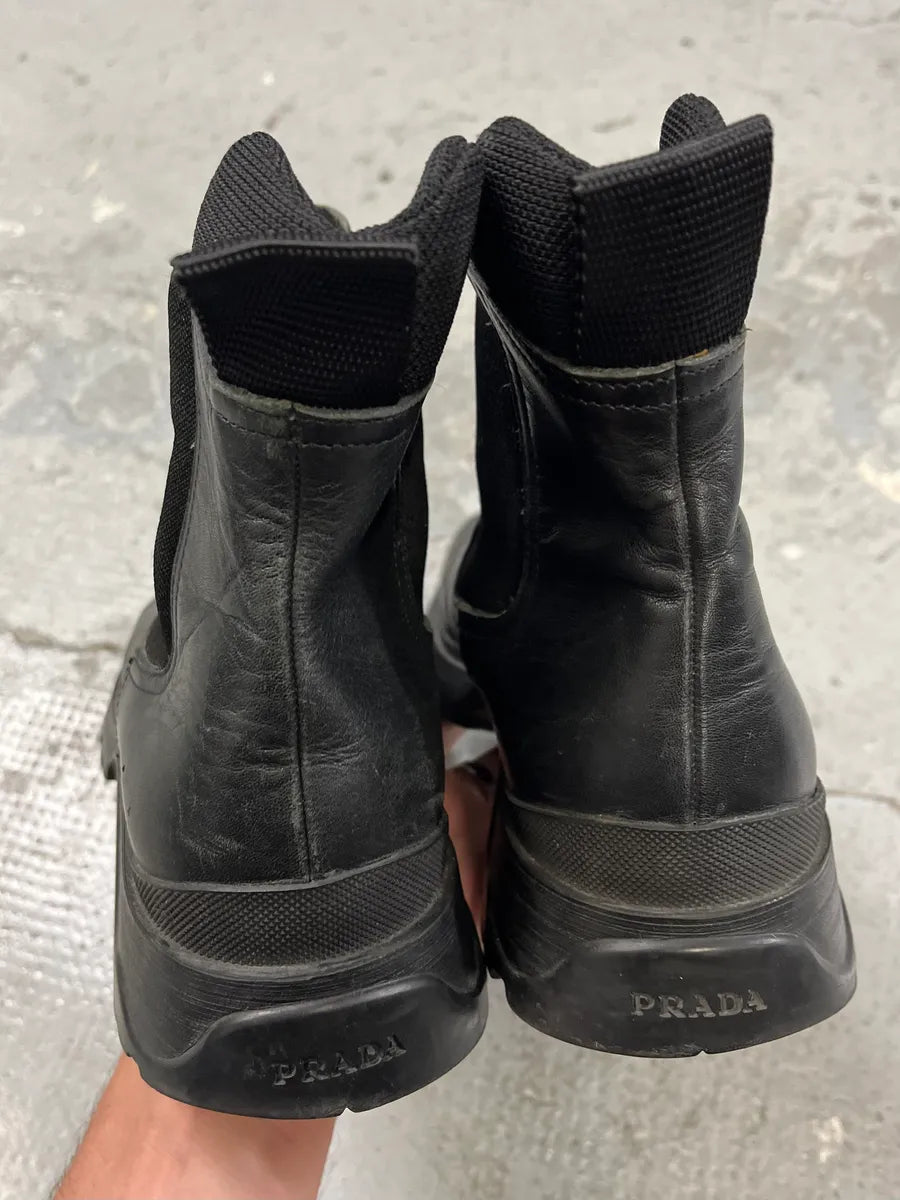 2000s Prada Black High Vibram Leather Boots cYNkEfF 4