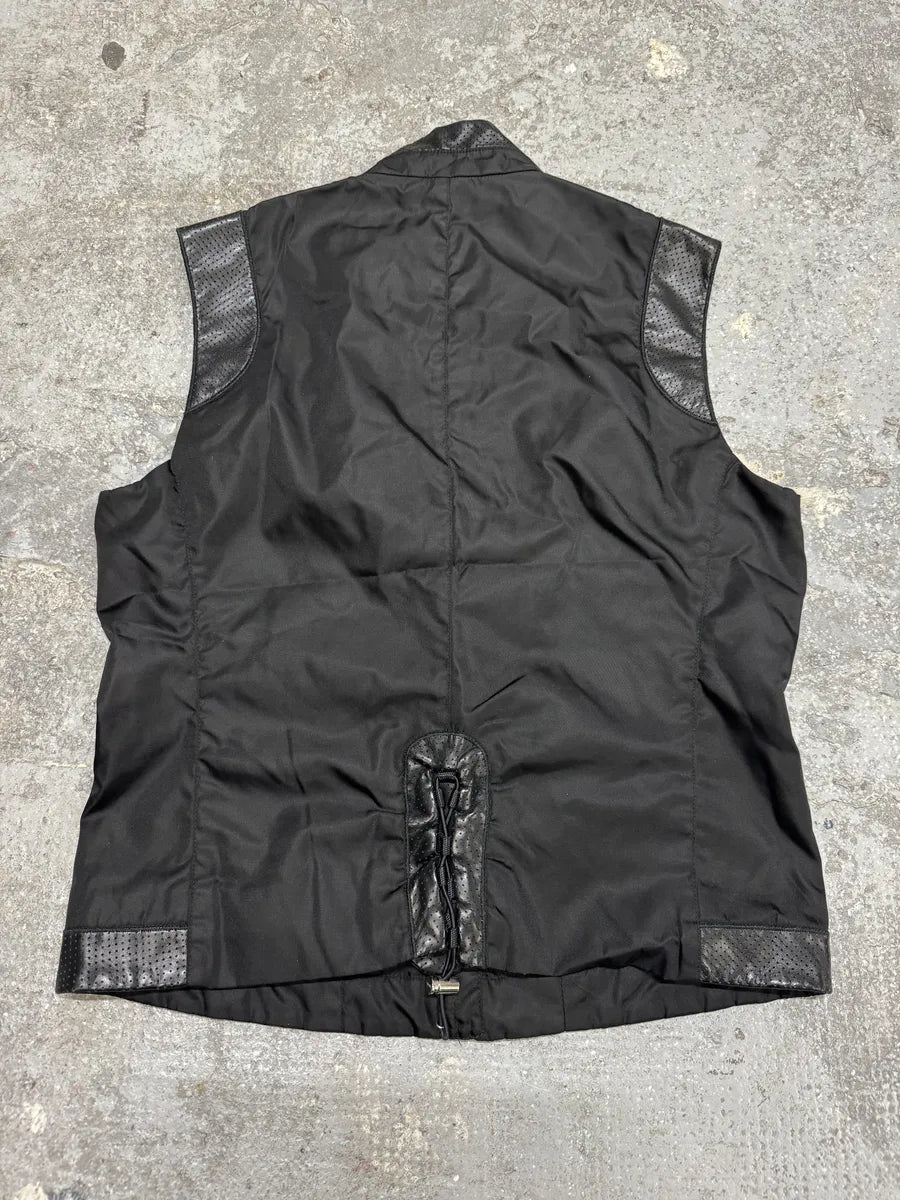 2000s Prada Black Hybrid Nylon & Leather Vest Jacket zkroxwH 1