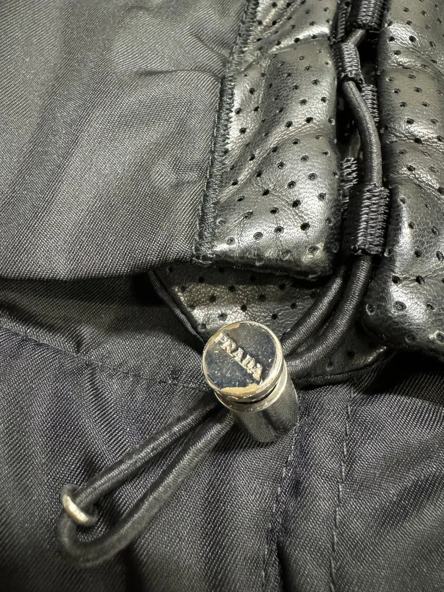 2000s Prada Black Hybrid Nylon & Leather Vest Jacket zkroxwH 4