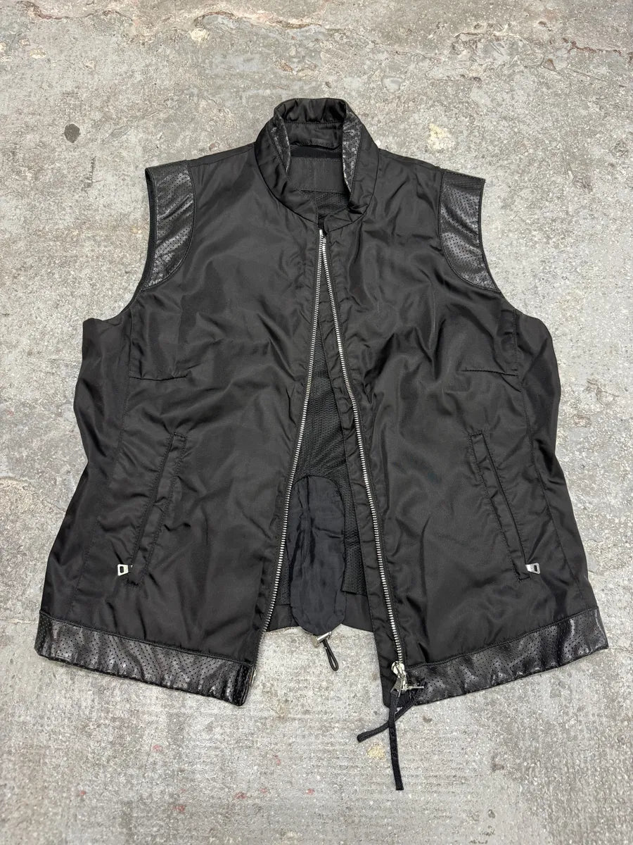 2000s Prada Black Hybrid Nylon & Leather Vest Jacket zkroxwH 3