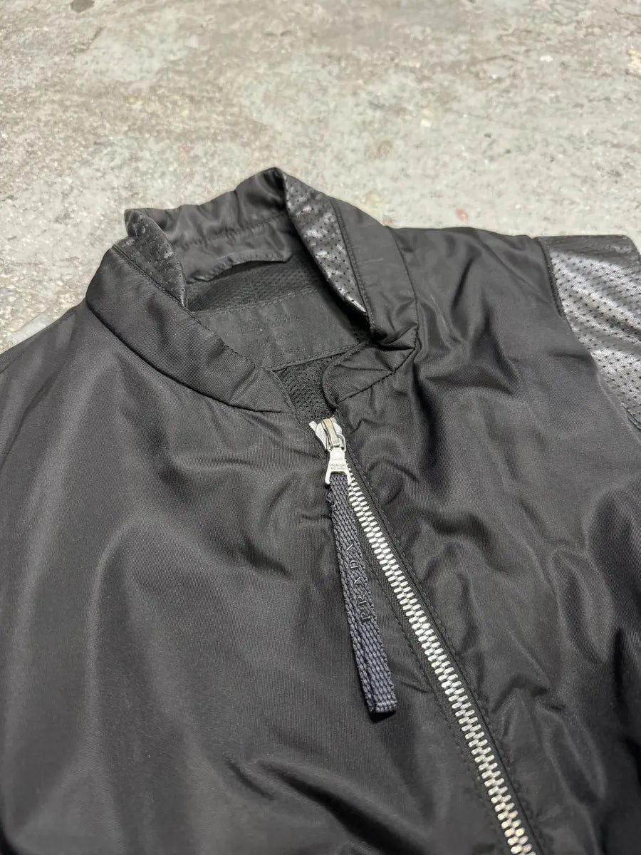 2000s Prada Black Hybrid Nylon & Leather Vest Jacket zkroxwH 2