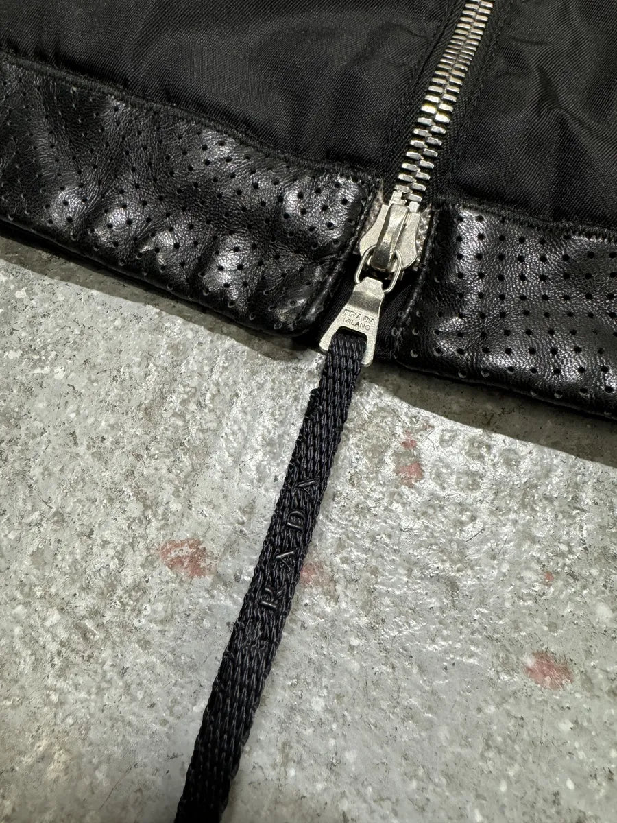 2000s Prada Black Hybrid Nylon & Leather Vest Jacket zkroxwH 7