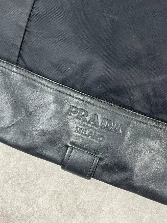 2000s Prada Black Hybrid Nylon Leather Shoulder Bag JKEFAkQ 6