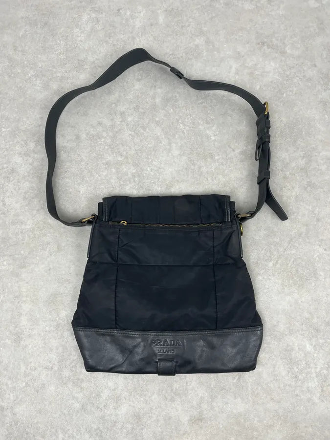 2000s Prada Black Hybrid Nylon Leather Shoulder Bag JKEFAkQ 3
