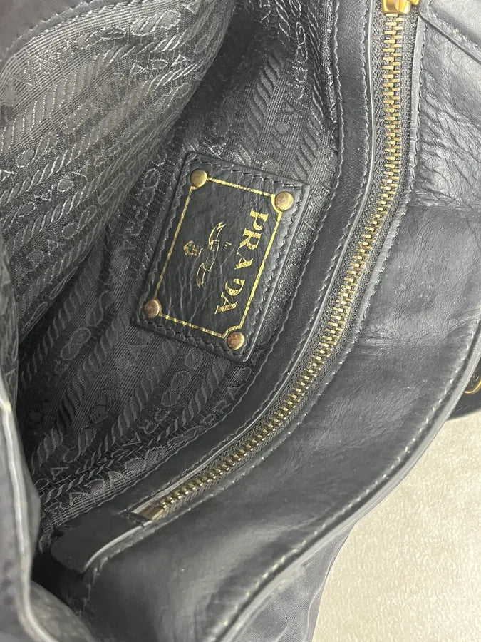 2000s Prada Black Hybrid Nylon Leather Shoulder Bag JKEFAkQ 8