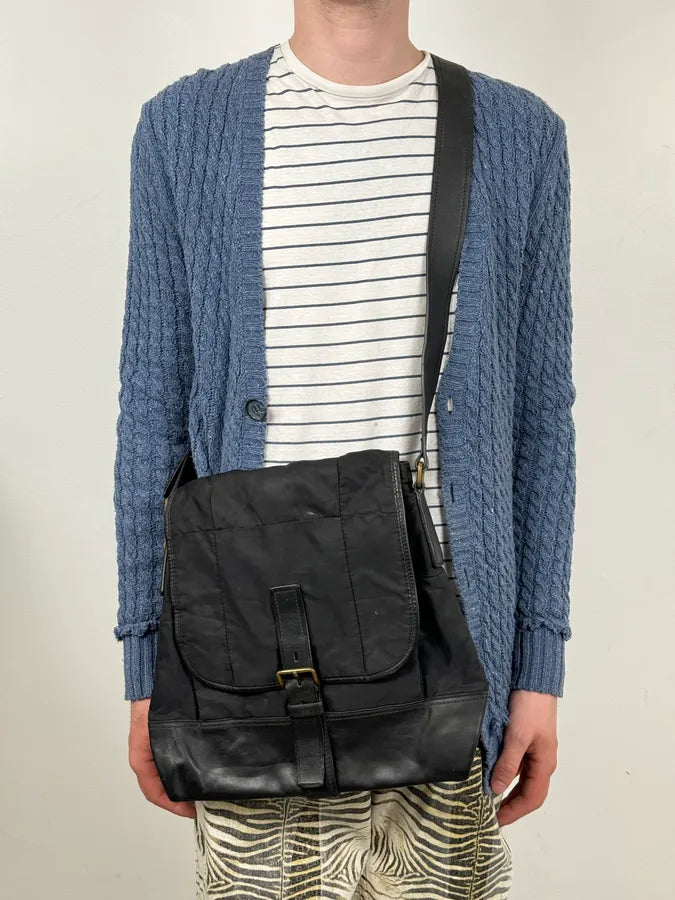 2000s Prada Black Hybrid Nylon Leather Shoulder Bag JKEFAkQ 1