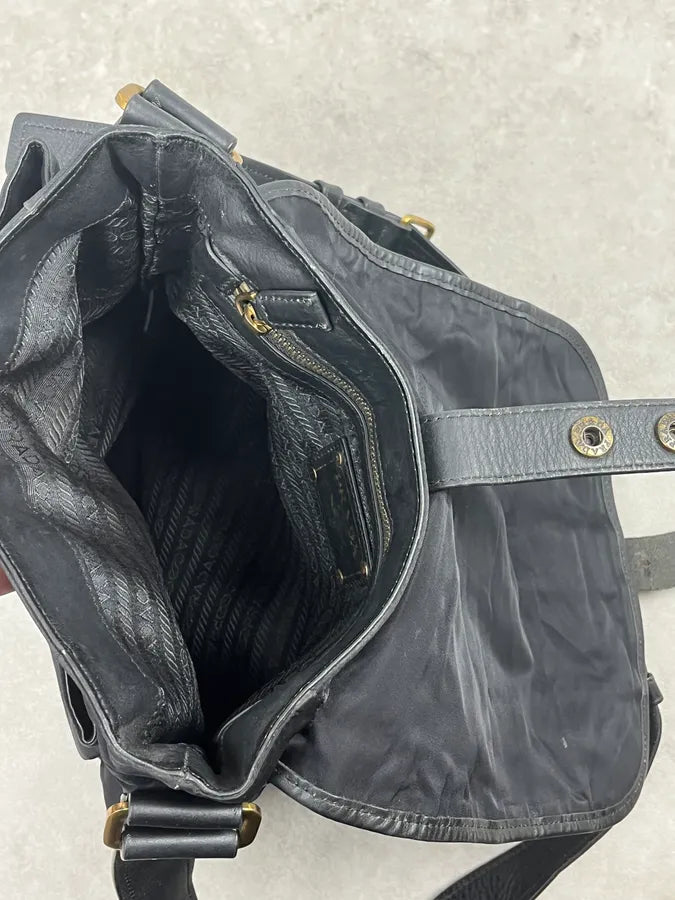 2000s Prada Black Hybrid Nylon Leather Shoulder Bag JKEFAkQ 9