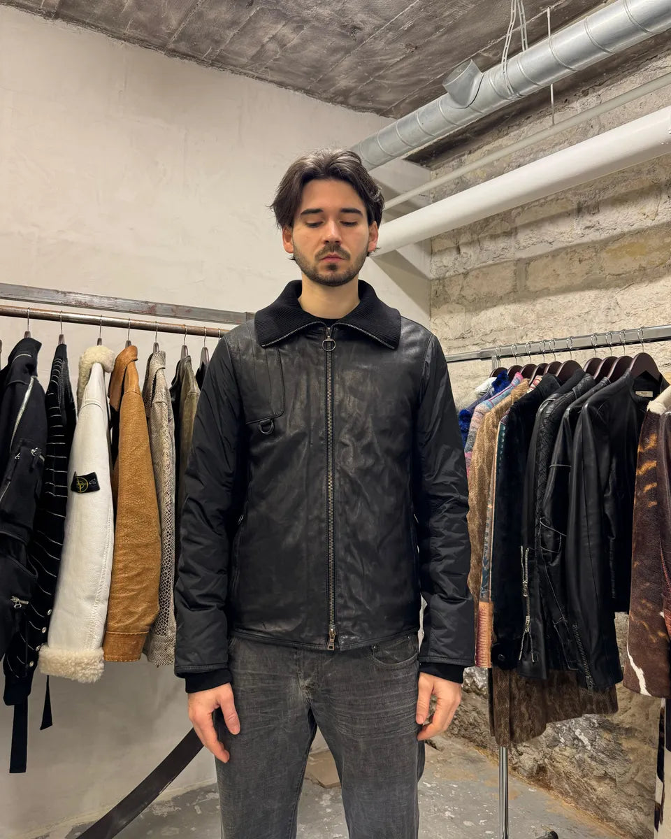2000s Prada Black Hybride Leather, Nylon & Wool Biker Jacket (L) 11