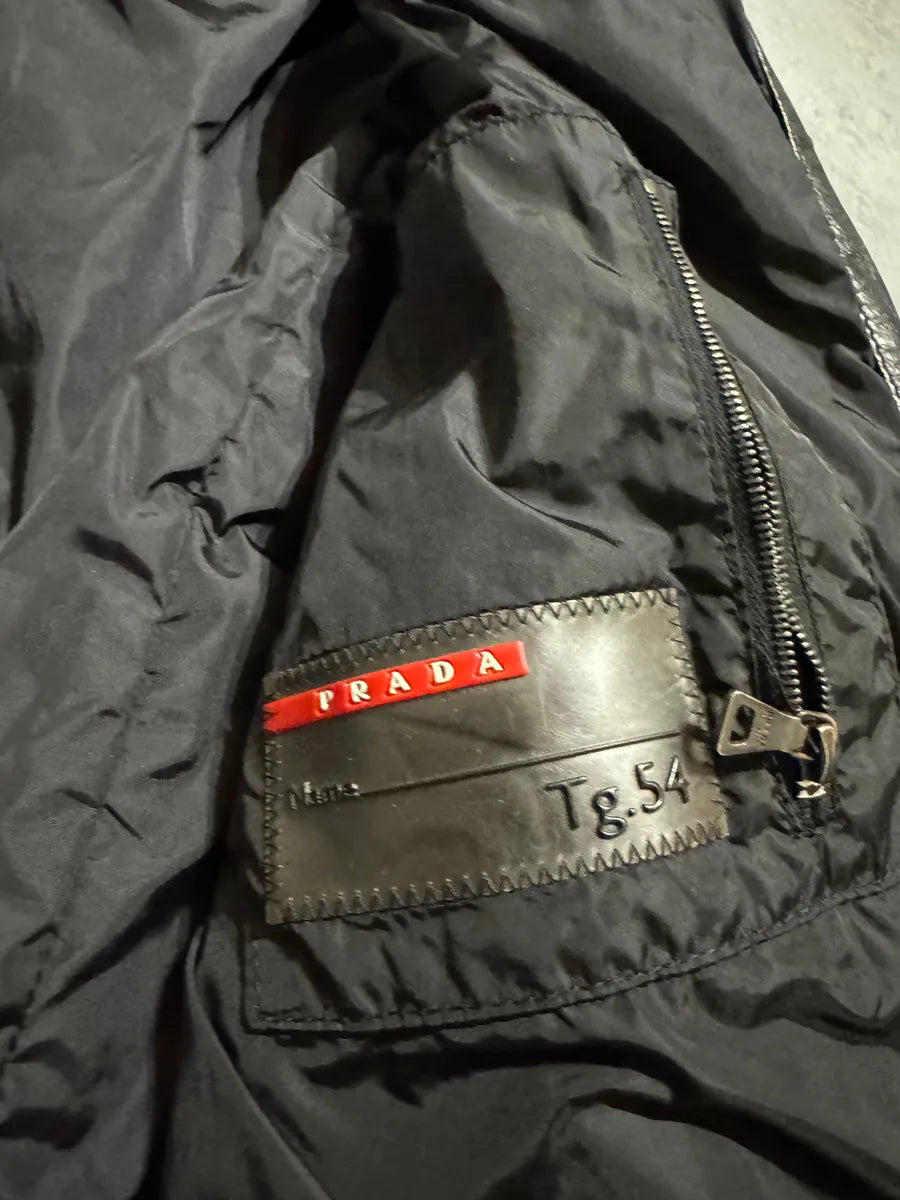 2000s Prada Black Hybride Leather, Nylon & Wool Biker Jacket (L) 5